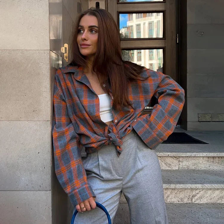 FIORA | Oversized Plaid Blouse