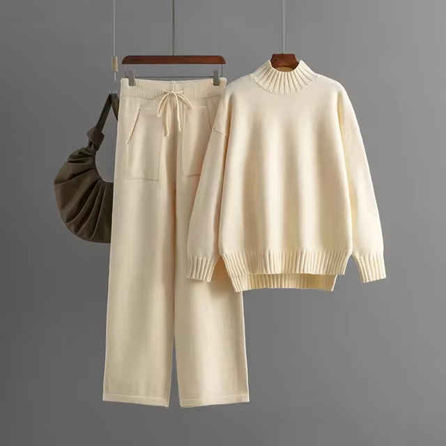 FIORA | Elegant Long-Sleeve Top & Wide-Leg Pants Set