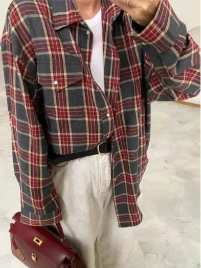 FIORA | Oversized Plaid Blouse