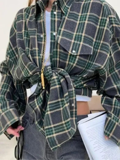 FIORA | Oversized Plaid Blouse