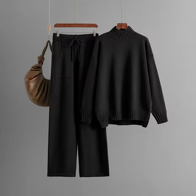 FIORA | Elegant Long-Sleeve Top & Wide-Leg Pants Set