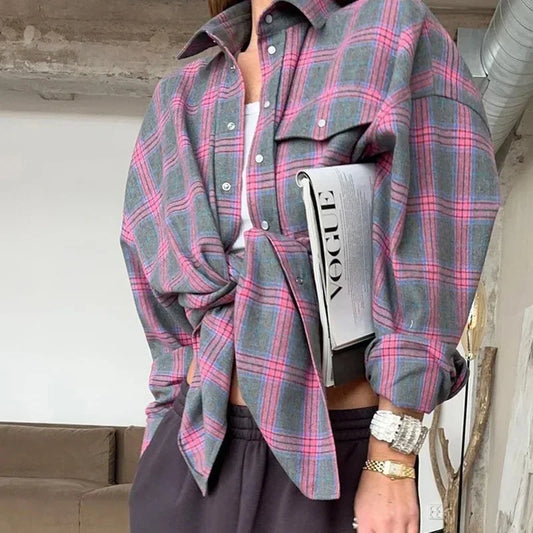 FIORA | Oversized Plaid Blouse