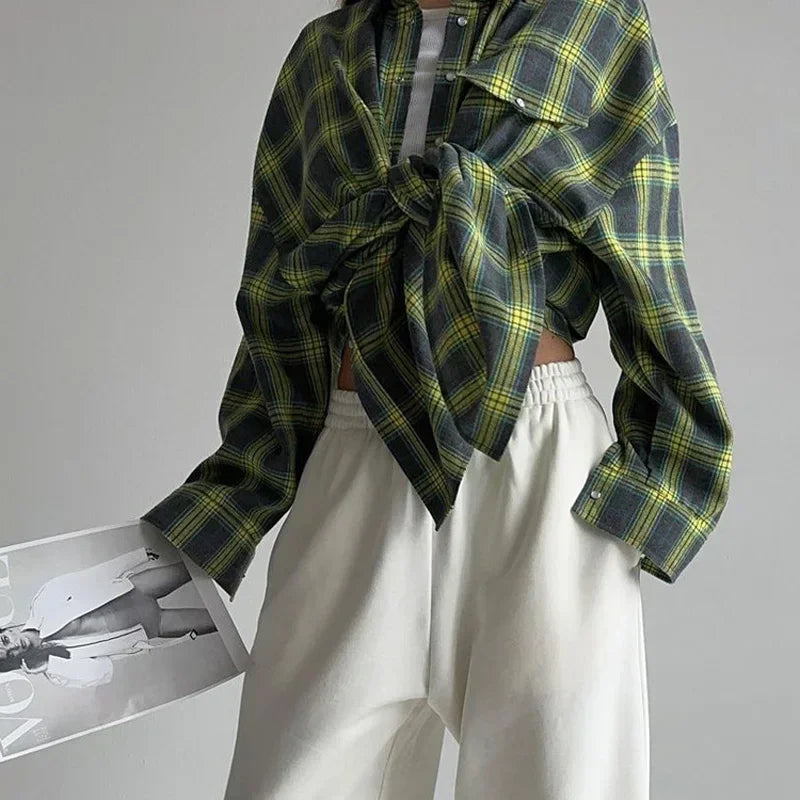 FIORA | Oversized Plaid Blouse