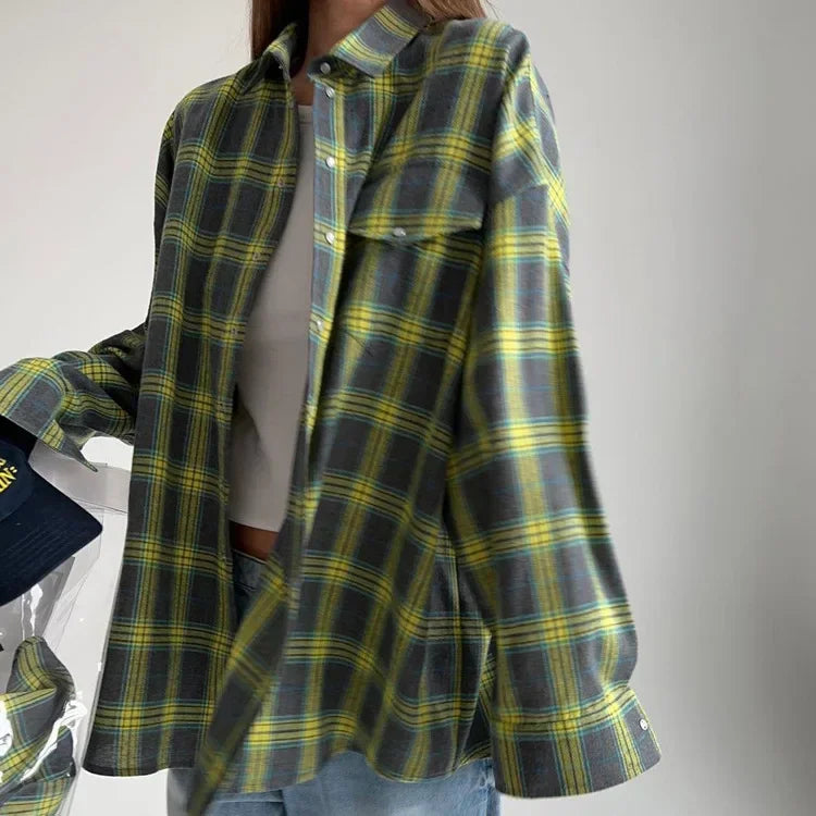 FIORA | Oversized Plaid Blouse